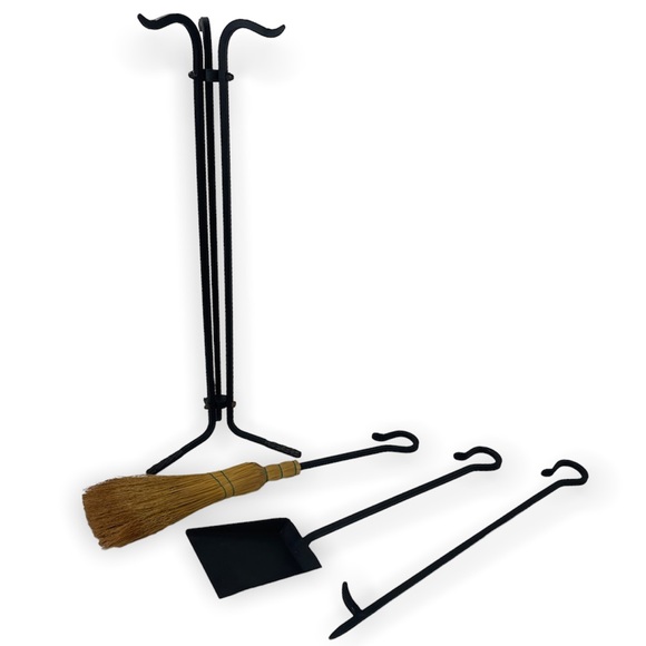 Fireplace Tools Hearth Stand Set Black Forged Metal Fireplace Poker Shovel Broom - Picture 8 of 16